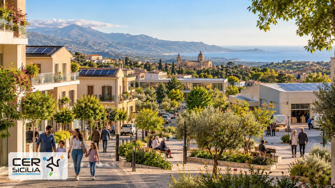 Famiglia e comunit&agrave; in un contesto mediterraneo con energia rinnovabile integrata.