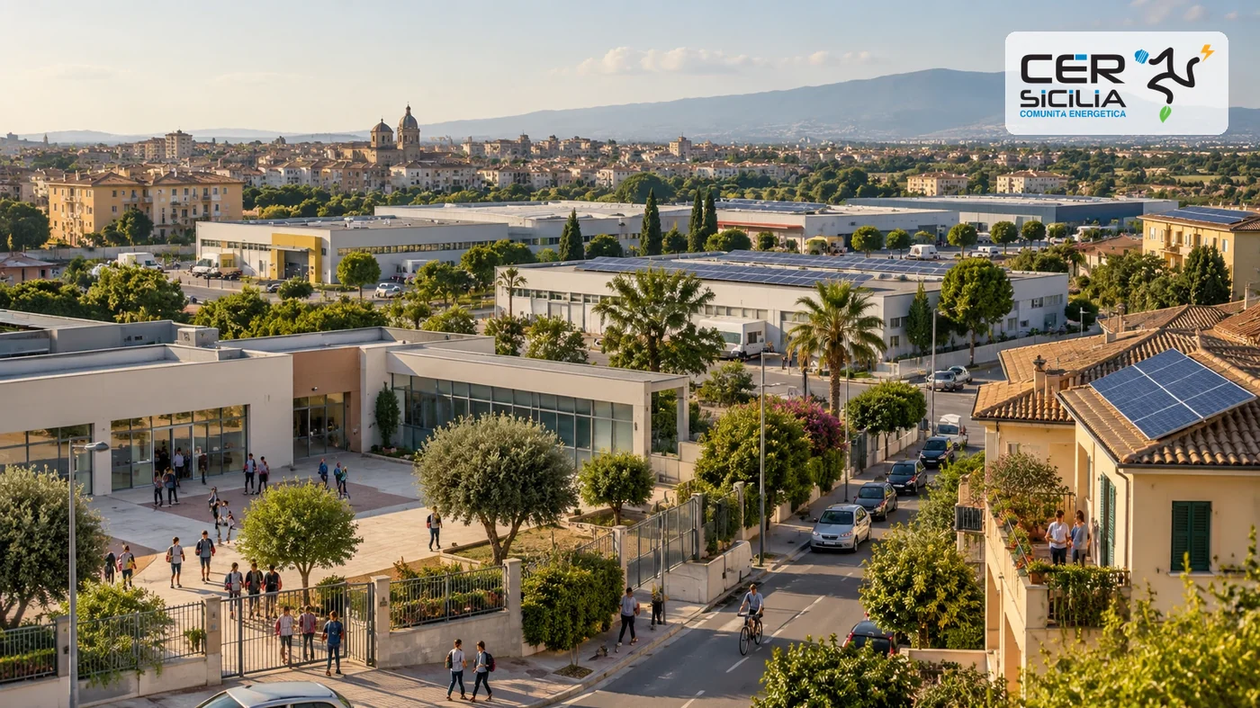 Scuola, servizi e quartiere con energia rinnovabile integrata.